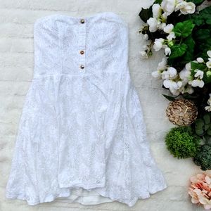 Lace strapless fit & flare dress in white